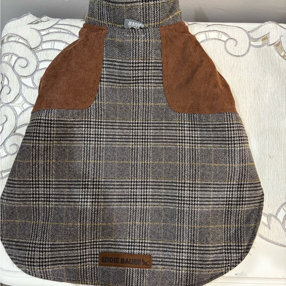 Eddie Bauer Brown and Gray Plaid Dog Coat with Shearling Collar size Medium - Picture 4 of 7
